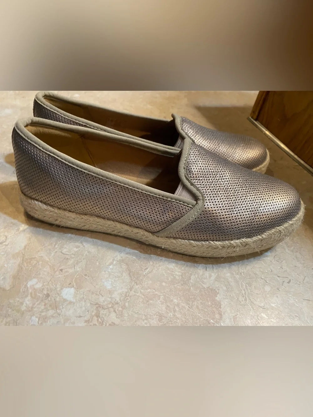 Clarks Metallic Taupe Perforated Espadrilles Slip-Ons
